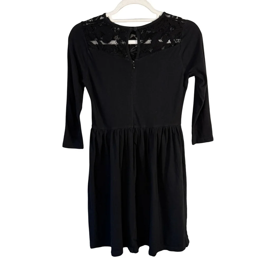 ASOS Black Lace 3/4 Length Sleeve Dress Lace Yoke Size 4 Cottagecore Romantic